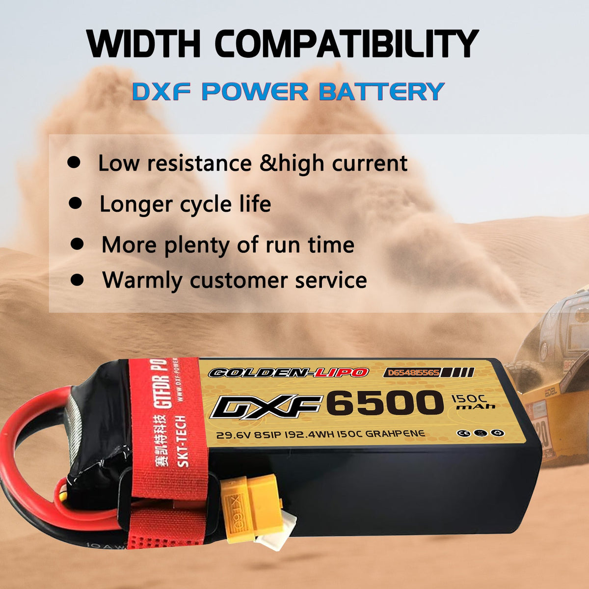DXF Lipo Battery 8S 29.6V 6500mAh 150C Graphene Softcase with EC5 / T / TRX / XT60 / XT90 / XT150 / Q8s Plug for RC 1/8 1/10 Buggy Truck Car Off-Road Drone