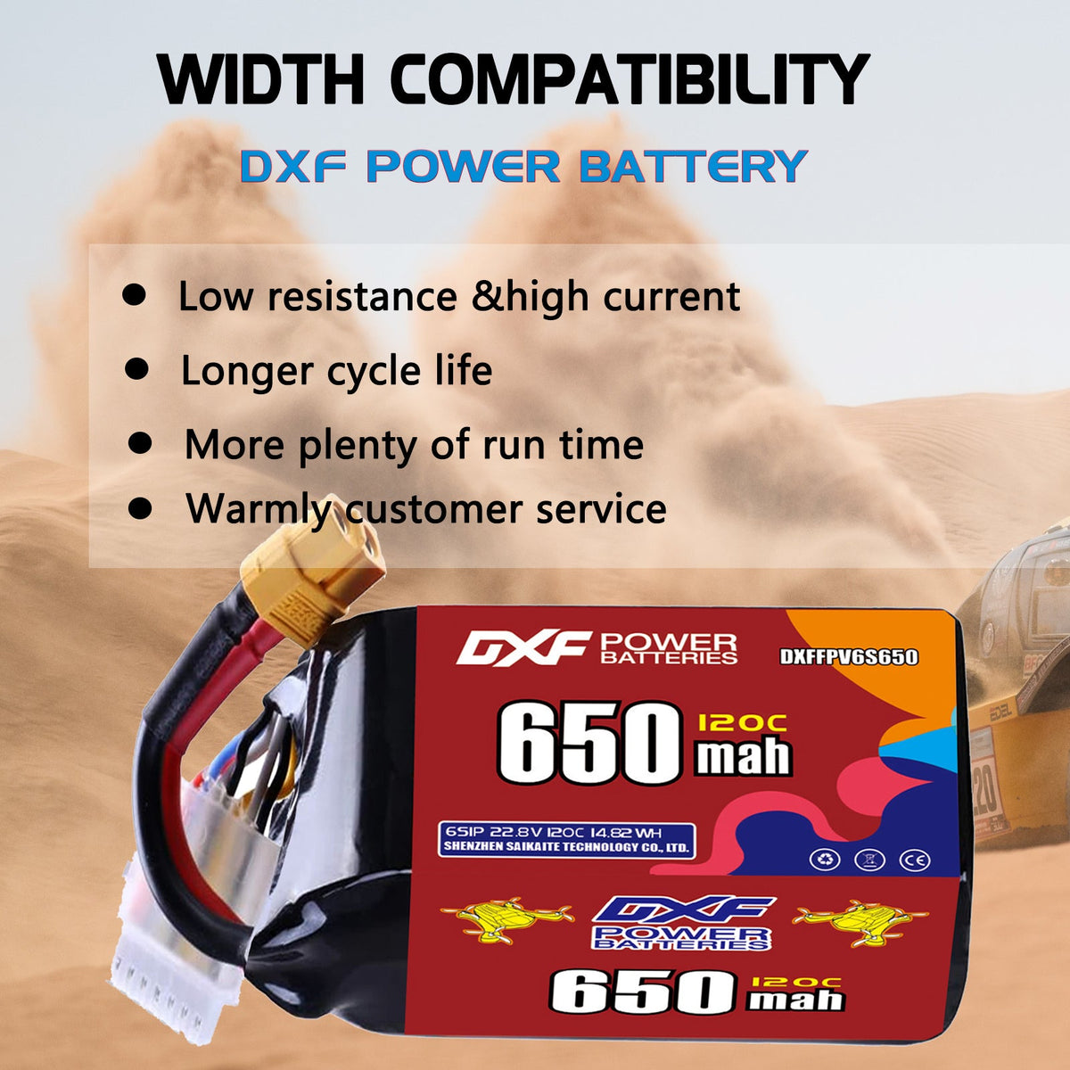 DXF 6S 22.8V 880mAh 150C LiPo Battery for FPV Micro Drones (PH2.0 / JST / XT30 / SM / XT60 / EC5 / XT90 Options)