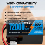 DXF 12S 44.4V 72000mAh 5C Soft Case LiPo Battery with 8AWG Wire for Toy Cars, Boats, UAVs & Drones (1-6 Pack)