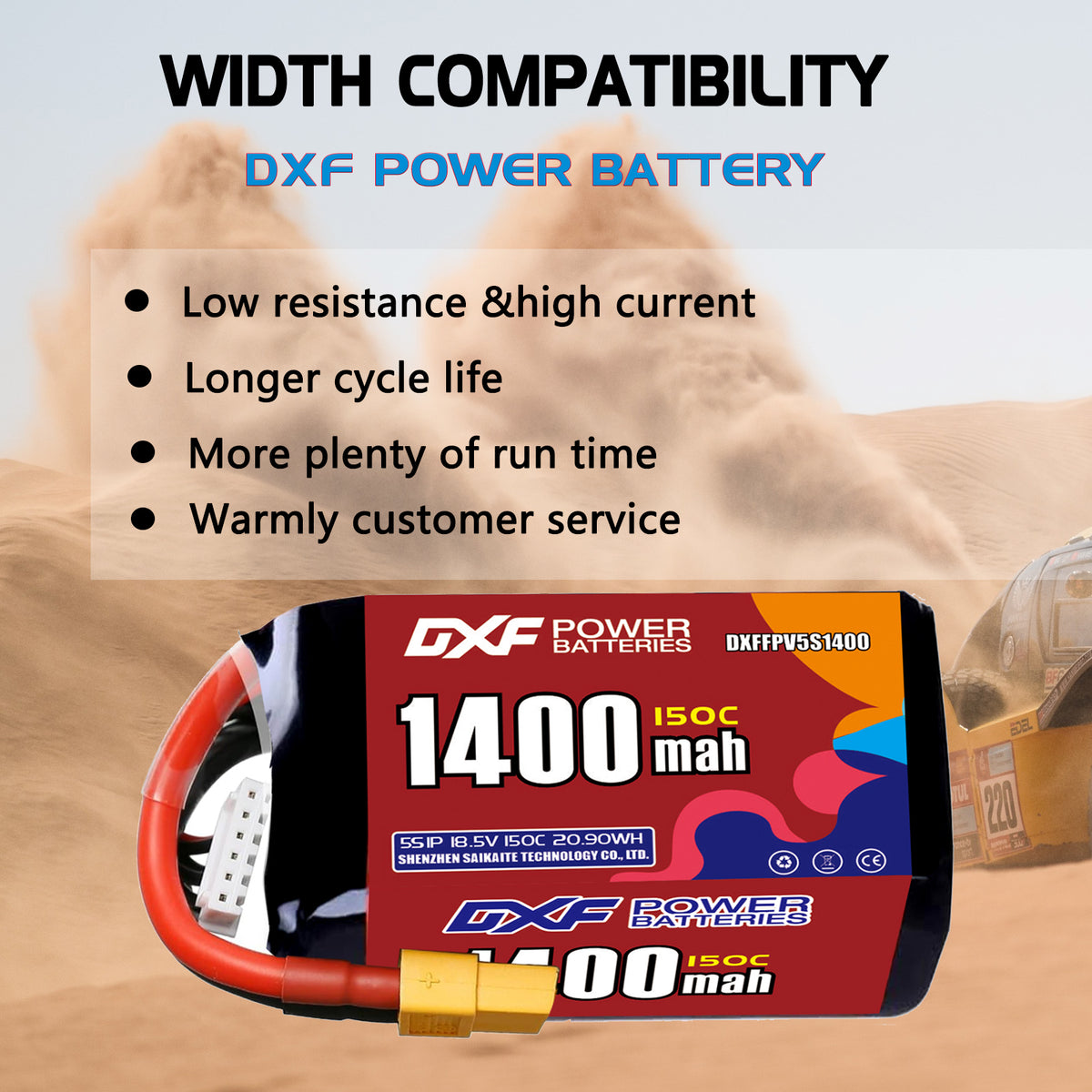 DXF 5S 18.5V 1400mAh 150C LiPo Battery for FPV Micro Drones (PH2.0 / JST / XT30 / SM / XT60 / EC5 / XT90 Options)