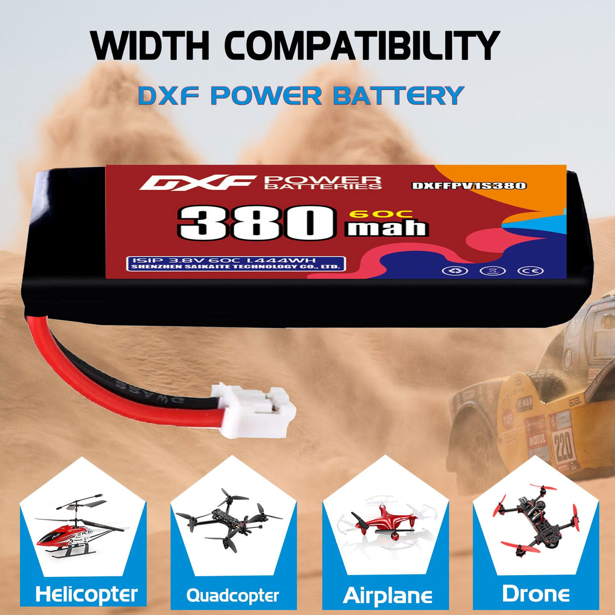 DXF LiPo Battery 3S HV 11.4V 380mAh 60C with PH2.0 / JST / XT30 / SM / XT60 / EC5 / XT90 for FPV Drone Whoop Micro Racing
