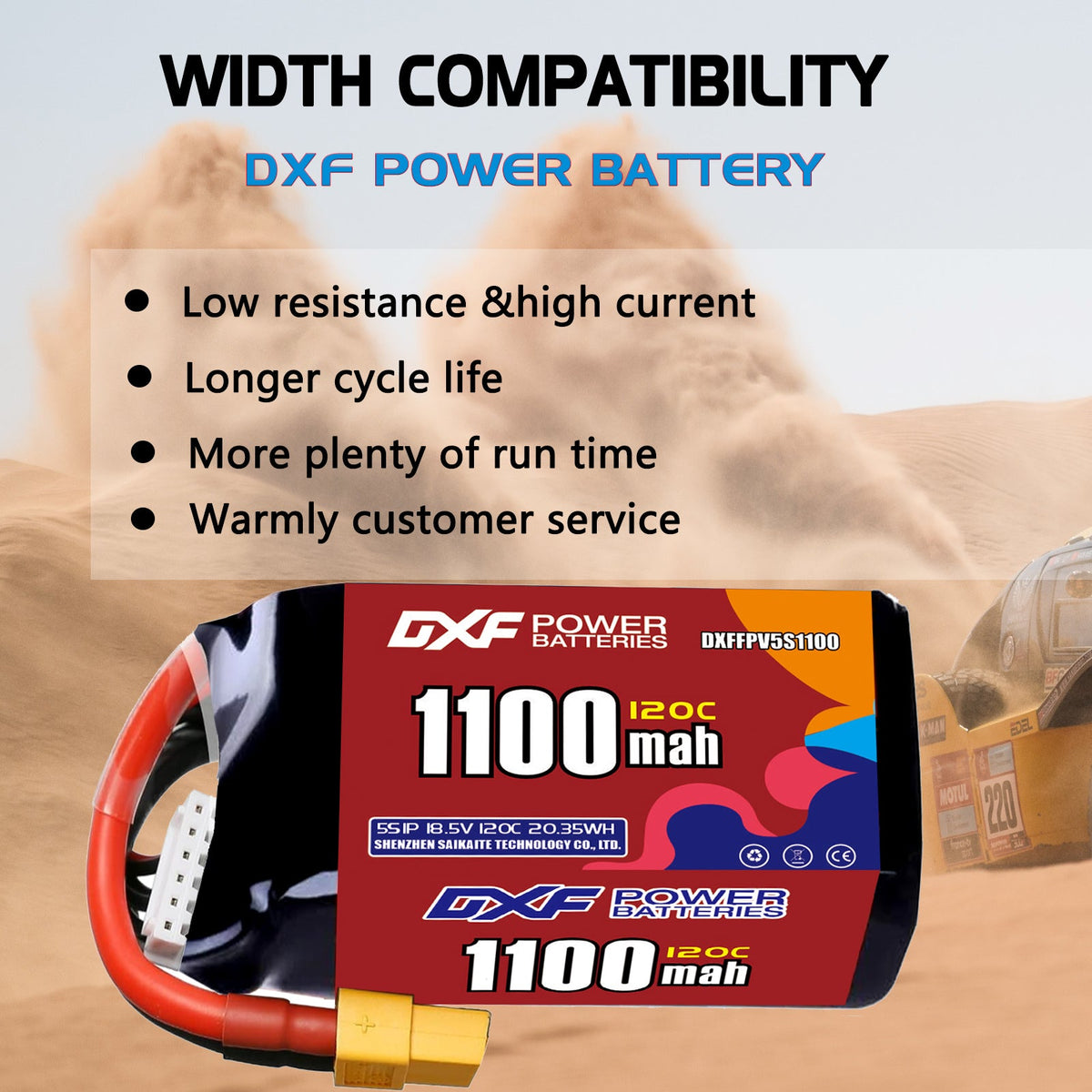 DXF 5S 18.5V 1100mAh 120C LiPo Battery for FPV Micro Drones (PH2.0 / JST / XT30 / SM / XT60 / EC5 / XT90 Options)