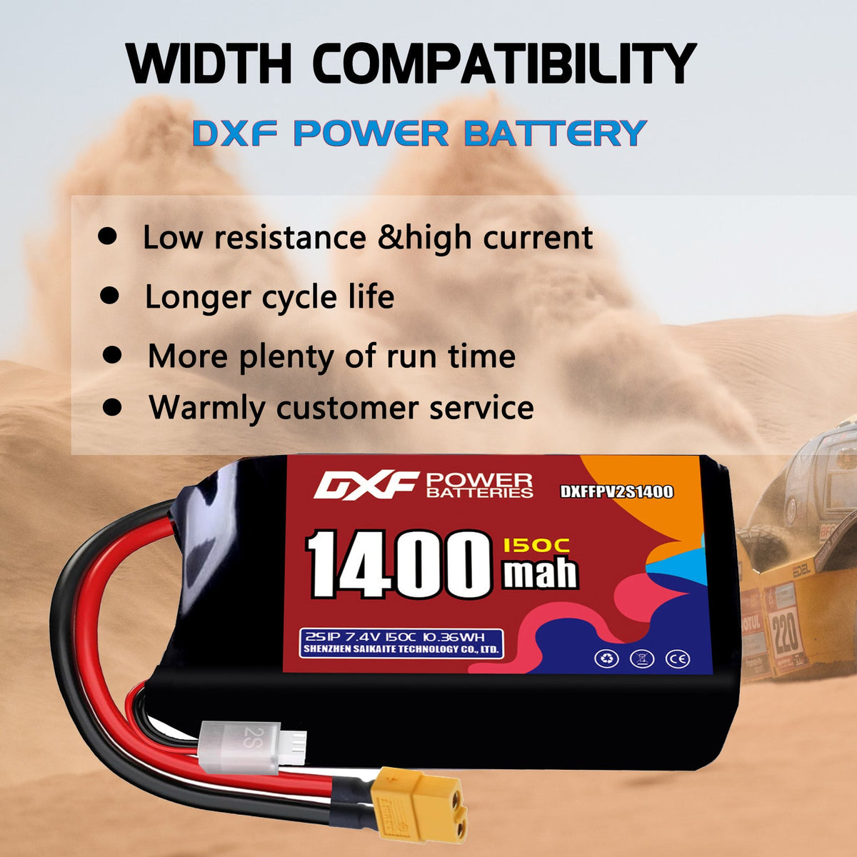 DXF 2S 7.4V 1400mAh 150C LiPo Battery for FPV Micro Drones (PH2.0 / JST / XT30 / SM / XT60 / EC5 / XT90 Options)