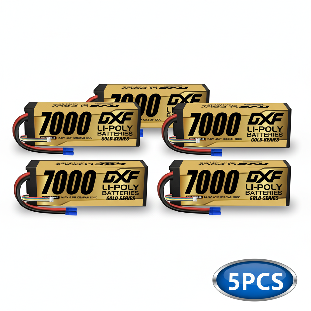 DXF GOLD VERSION 4S 14.8V 7000mAh 100C Graphene Hardcase LiPo Battery with 10AWG EC5 Plug for RC Car Truck (1-6 Pack)