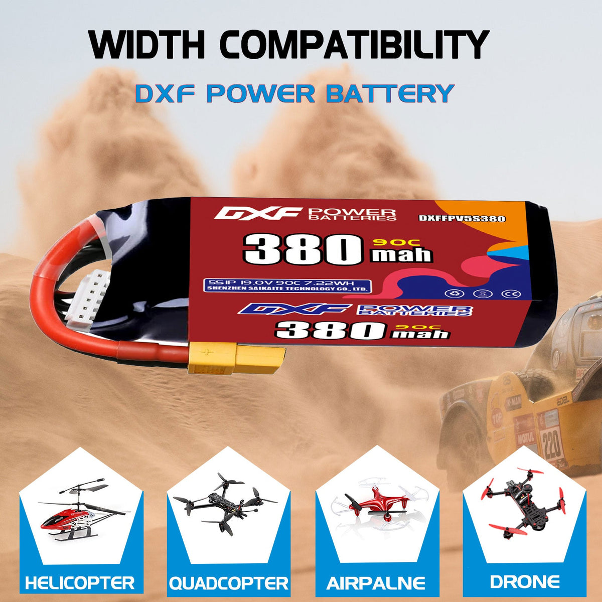 DXF 5S 19.0V 380mAh 90C LiPo Battery for FPV Micro Drones (PH2.0 / JST / XT30 / SM / XT60 / EC5 / XT90 Options)