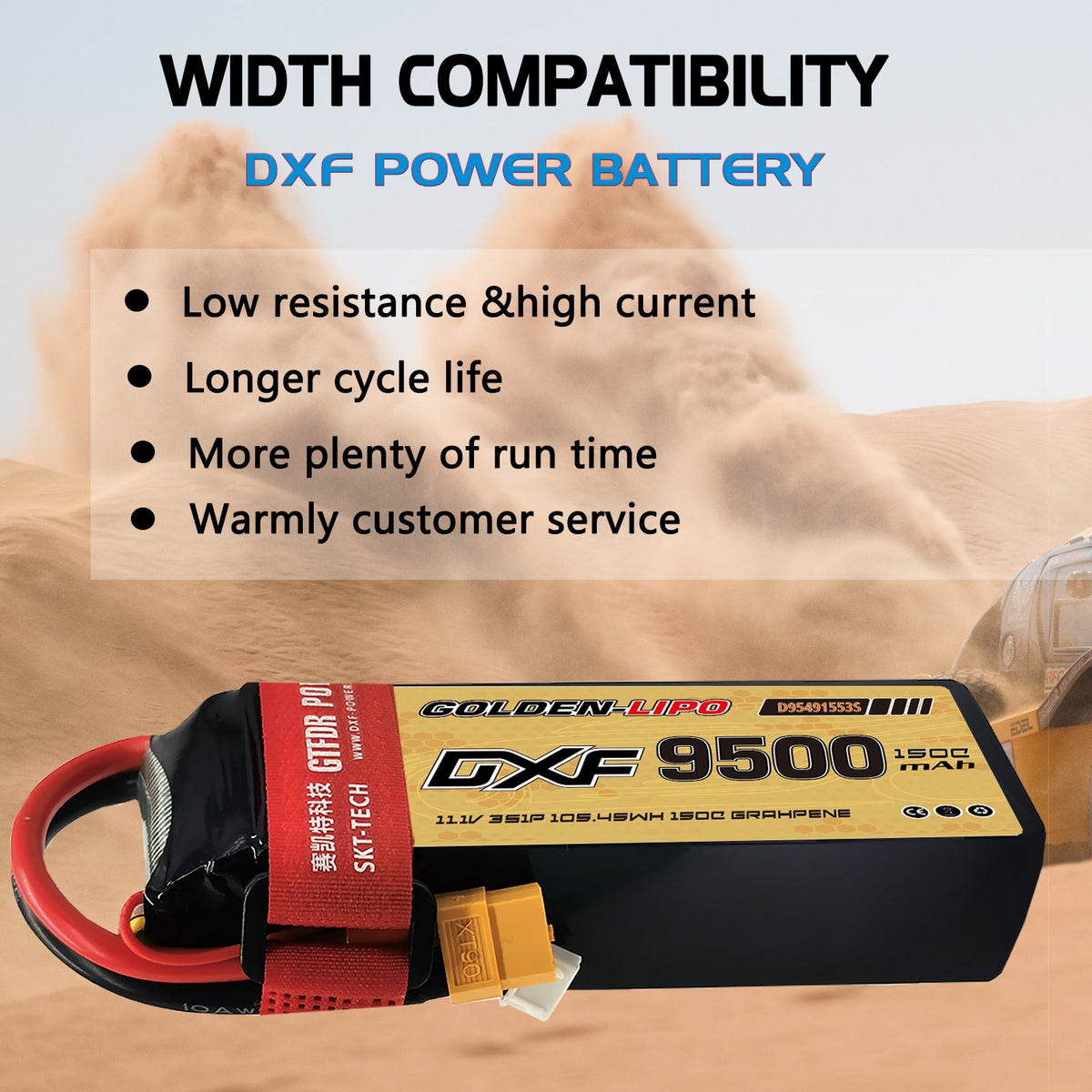 DXF LiPo Battery 3S 11.1V 9500mAh 150C Graphene Softcase with EC5 / T / TRX / XT60 / XT90 / XT150 / Q8s Plug for RC 1/8 1/10 Buggy Truck Car Off-Road Drone