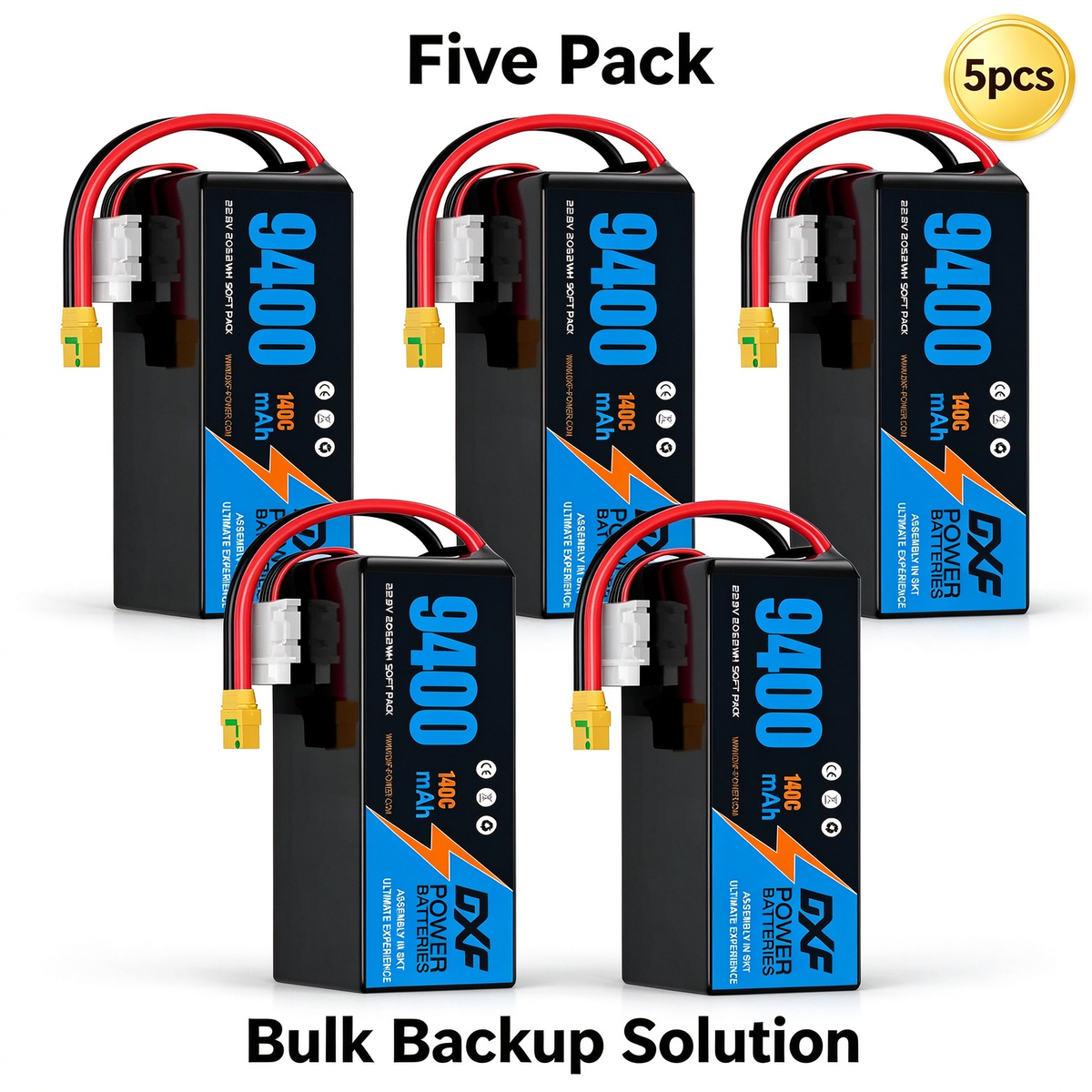 DXF 6S 22.8V 9400mAh 100C Soft Case LiPo Battery with 10AWG Wire for Toy Cars, Boats, UAVs & Drones (1-6 Pack)