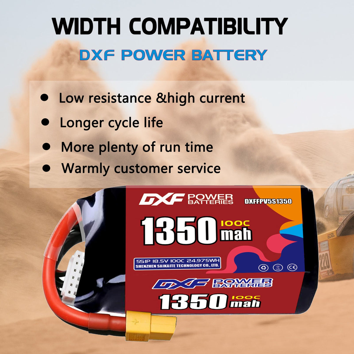 DXF 5S 18.5V 1350mAh 100C LiPo Battery for FPV Micro Drones (PH2.0 / JST / XT30 / SM / XT60 / EC5 / XT90 Options)