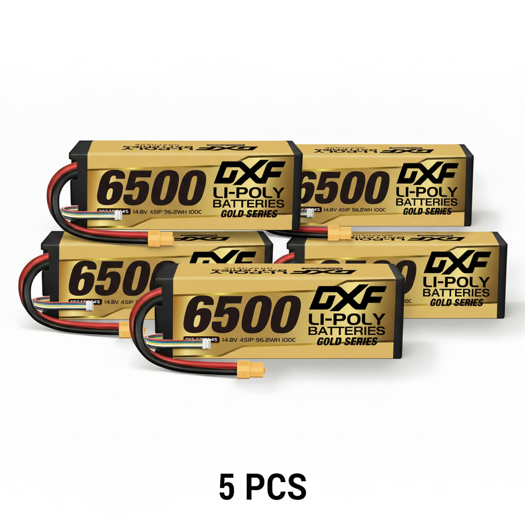DXF Gold Series 4S 14.8V 6500mAh 100C Graphene Hardcase LiPo Battery with XT90 & 10AWG Wire (1-6 Pack)
