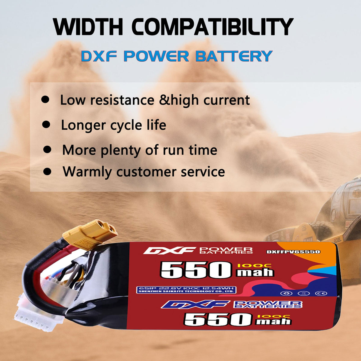 DXF 6S 22.8V 550mAh 100C LiPo Battery for FPV Micro Drones (PH2.0 / JST / XT30 / SM / XT60 / EC5 / XT90 Options)