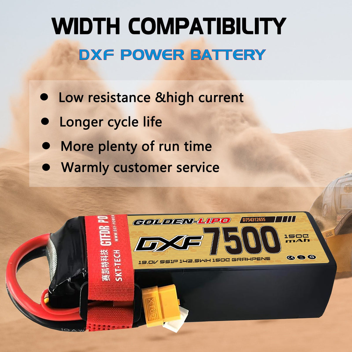 DXF Lipo Battery 5S HV 19.0V 7500mAh 150C GoldSeries Graphene Softcase with EC5 / T / TRX / XT60 / XT90 / XT150 / Q8s Plug for RC 1/8 1/10 Buggy Truck Car Off-Road Drone