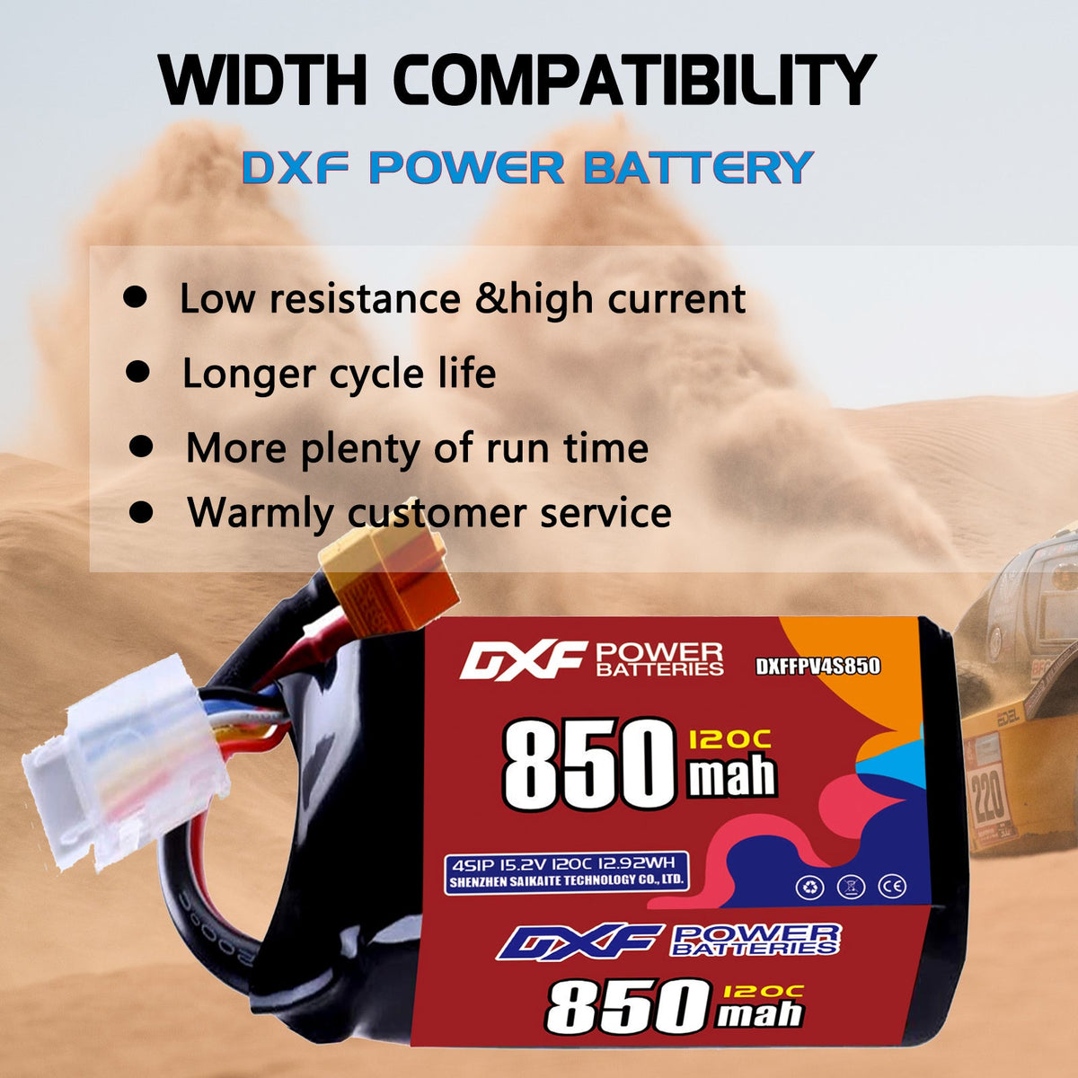 DXF 4S 15.2V 850mAh 120C LiPo Battery for FPV Micro Drones (PH2.0 / JST / XT30 / SM / XT60 / EC5 / XT90 Options)
