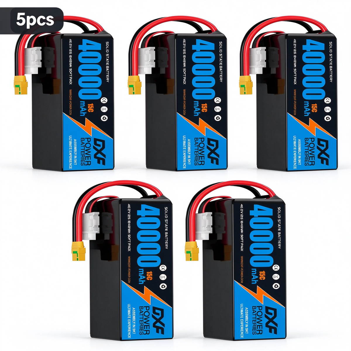 DXF SEMI-SOLID 12S 46.2V 40000mAh 15C Soft Case LiPo Battery with 8AWG Wire for Toy Cars, Boats, UAVs & Drones (1-6 Pack)