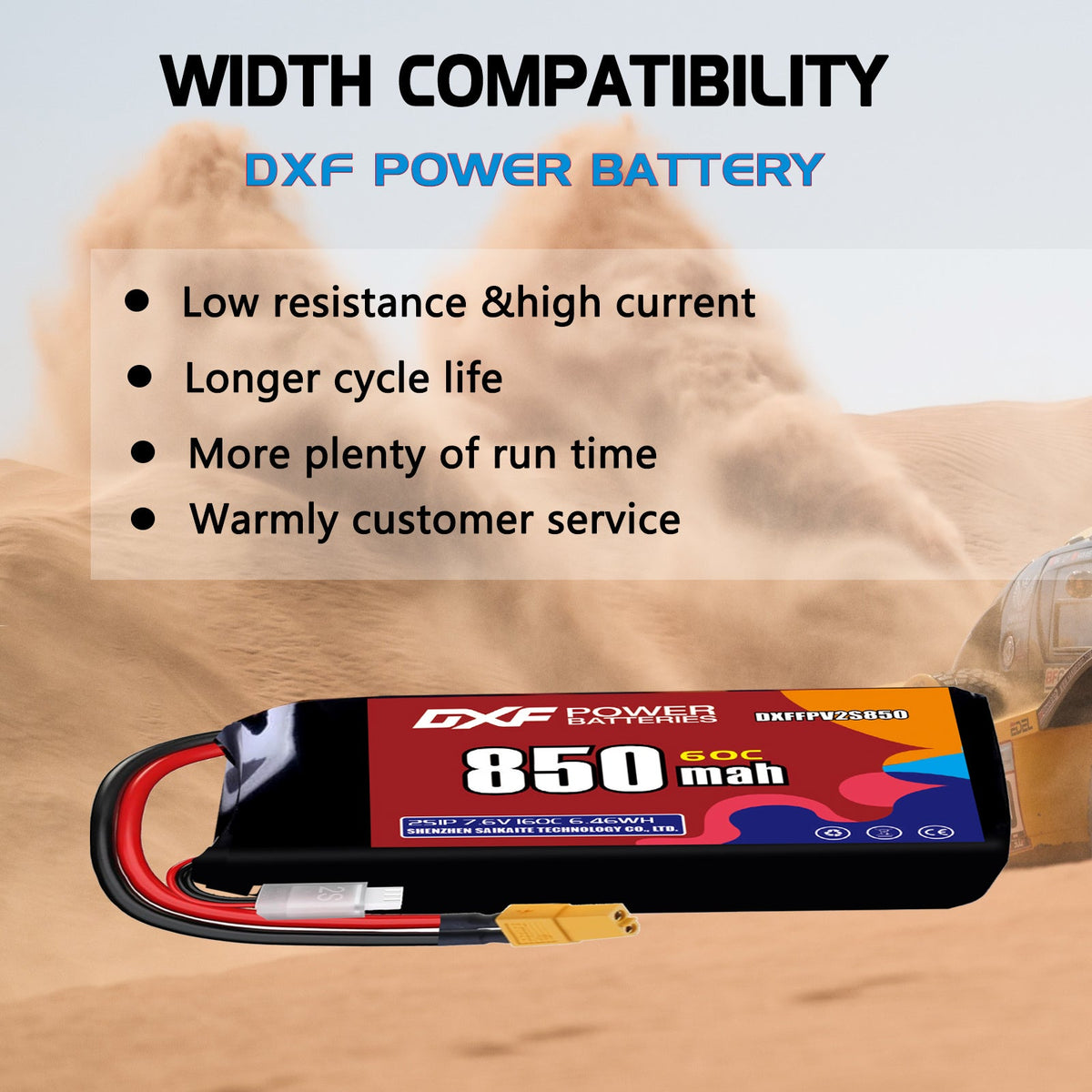 DXF LiPo Battery 2S HV 7.6V 850mAh 60C with PH2.0 / JST / XT30 / SM / XT60 / EC5 / XT90 for FPV Drone Whoop Micro Racing