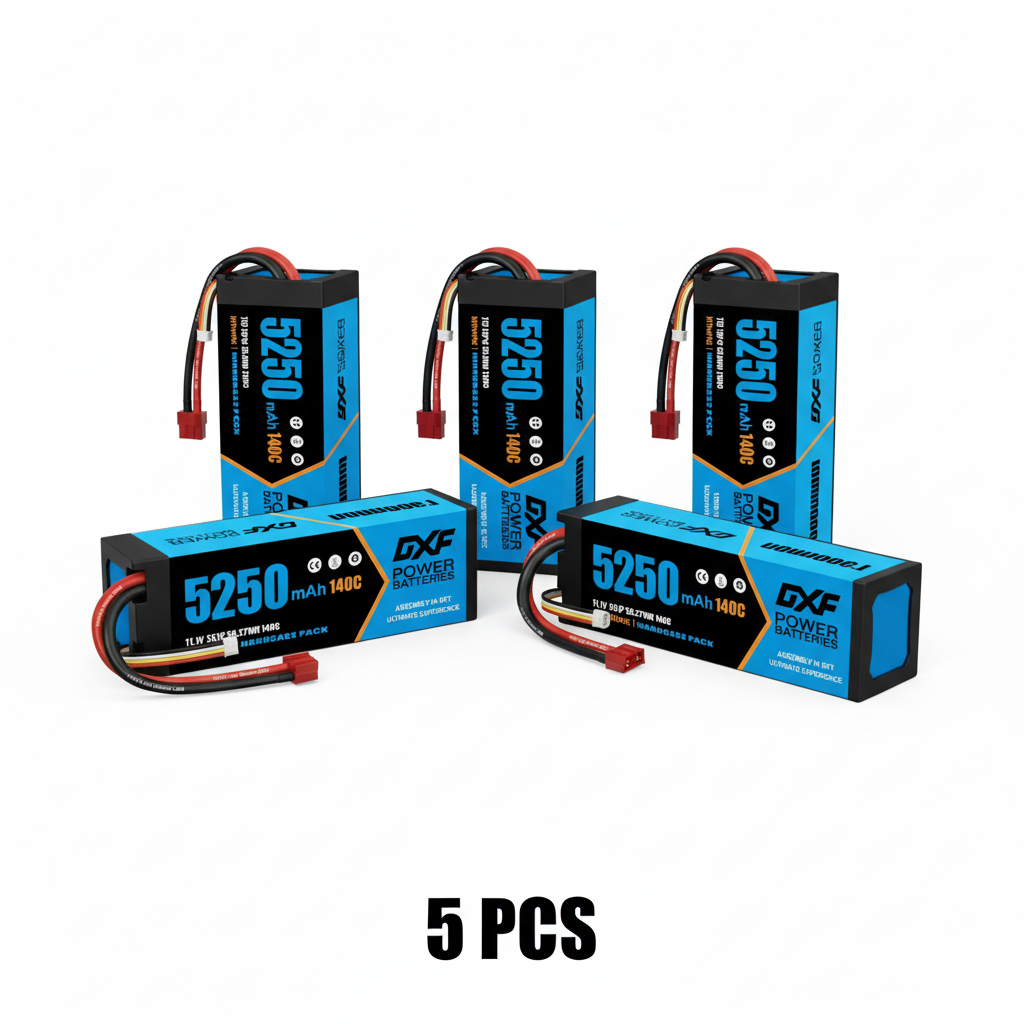 DXF 3S 11.1V 5250mAh 140C Graphene Hardcase LiPo Battery with Deans T-Plug & 10AWG Wire (1-6 Pack)