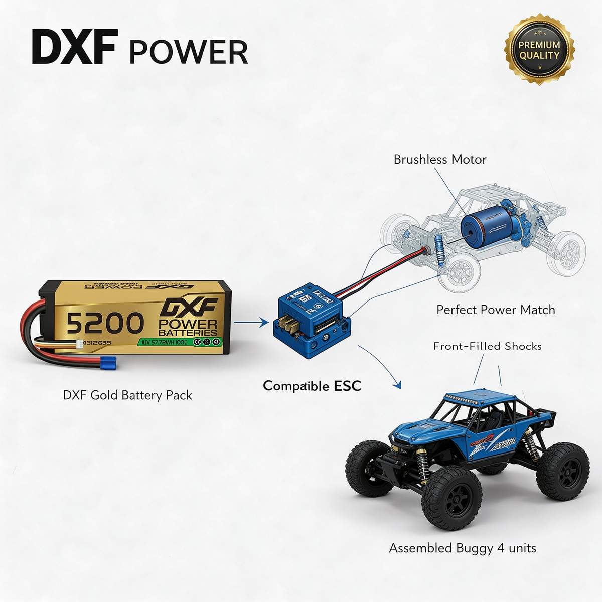 DXF GOLD Series 3S 11.1V 5200mAh 100C Graphene Hardcase LiPo Battery with EC5 Plug for 1/8 1/10 RC Car Truck (1-6 Pack)