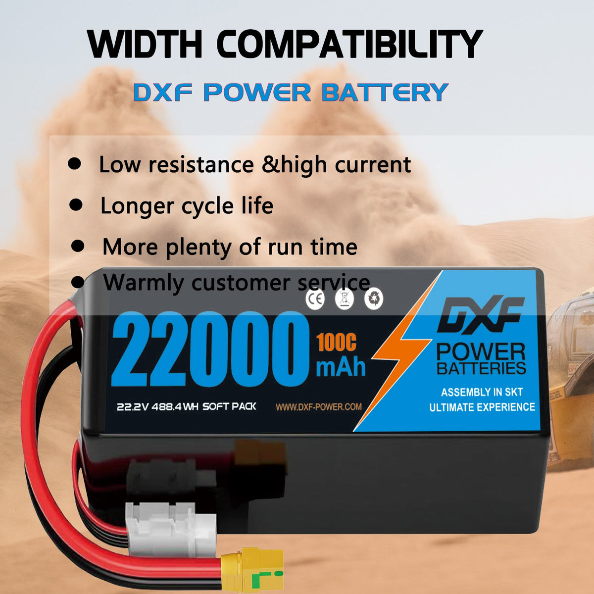 DXF LiPo Battery 6S 22.2V 22000mAh 100C Graphene Softcase Blue with EC5 / T / TRX / XT60 / XT90 / XT150 / Q8s Plug for RC 1/8 1/10 Buggy Truck Car Off-Road Drone