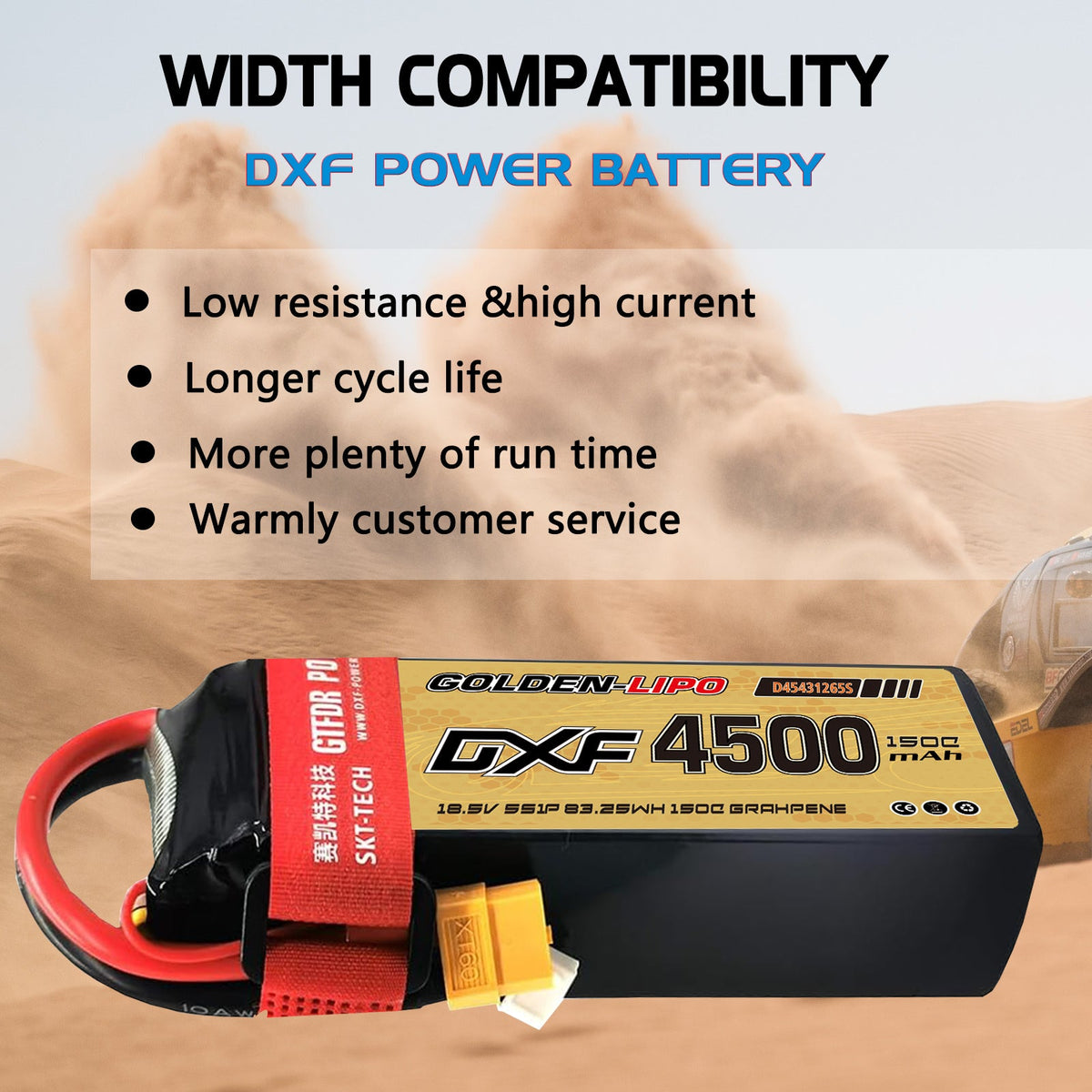 DXF Lipo Battery 5S 18.5V 4500mAh 150C GoldSeries Graphene Softcase with EC5 / T / TRX / XT60 / XT90 / XT150 / Q8s Plug for RC 1/8 1/10 Buggy Truck Car Off-Road Drone