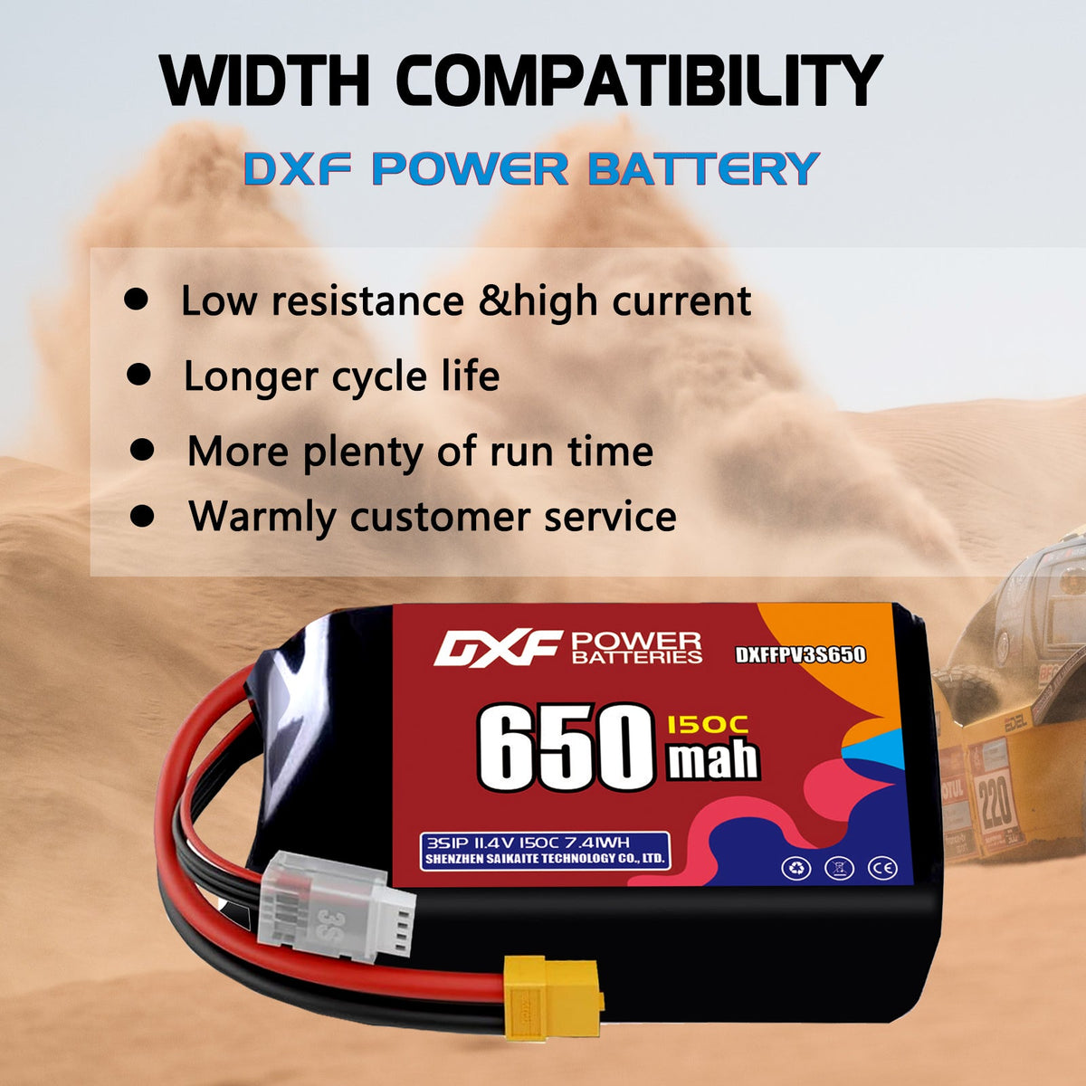 DXF 3S 11.4V 650mAh 150C LiPo Battery for FPV Micro Drones (PH2.0 / JST / XT30 / SM / XT60 / EC5 / XT90 Options)