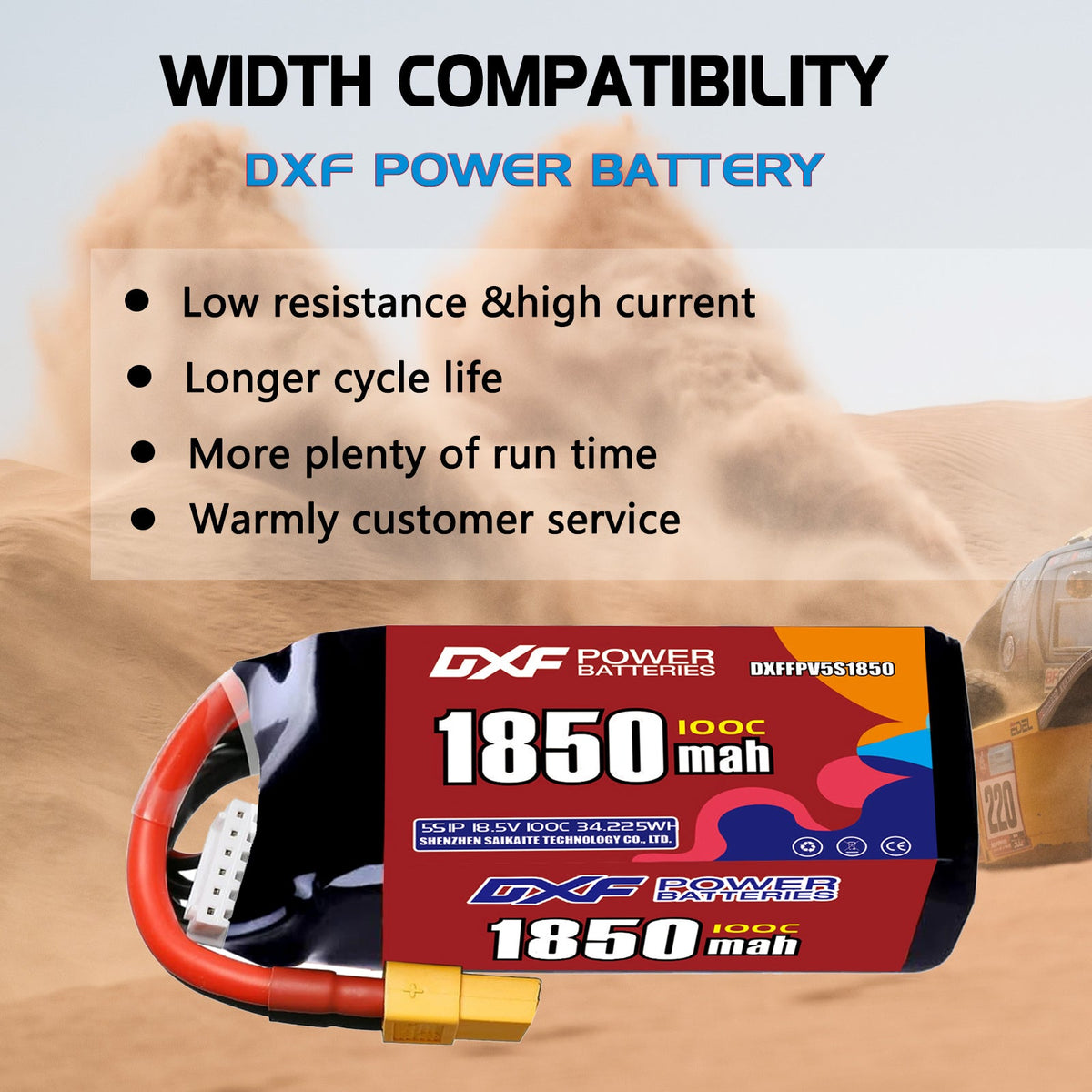 DXF 5S 18.5V 1850mAh 100C LiPo Battery for FPV Micro Drones (PH2.0 / JST / XT30 / SM / XT60 / EC5 / XT90 Options)
