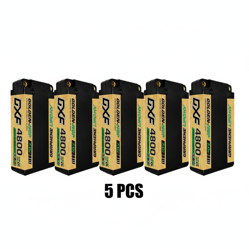 DXF 2S 7.6V 4800mAh 140C Shorty Hardcase LiPo Battery with 5mm Bullet to Deans T-Plug for 1/10 RC Buggies, Cars (1-6 Pack Available)