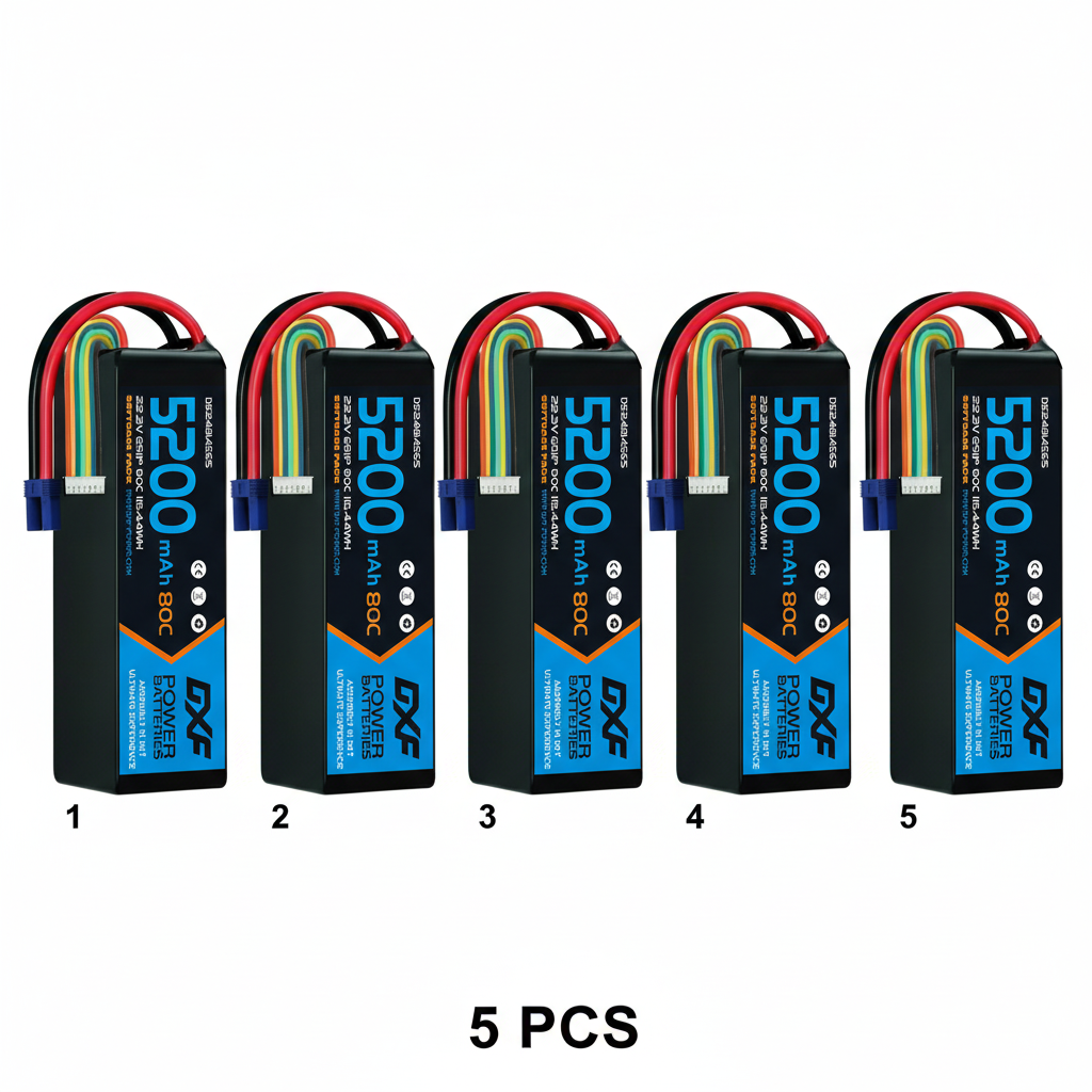 DXF 6S 22.2V 5200mAh 80C Graphene Softcase LiPo Battery with EC5 & 10AWG Wire (1-6 Pack)