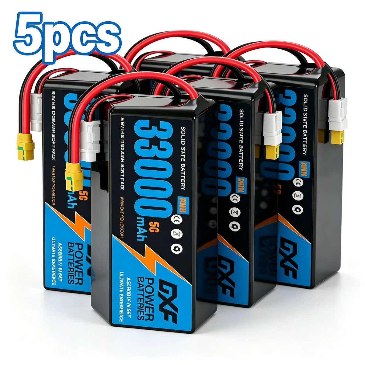 DXF SEMI-SOLID 14S 51.8V 33000mAh 5C Soft Case LiPo Battery with 8AWG Wire for Toy Cars, Boats, UAVs & Drones (1-6 Pack)