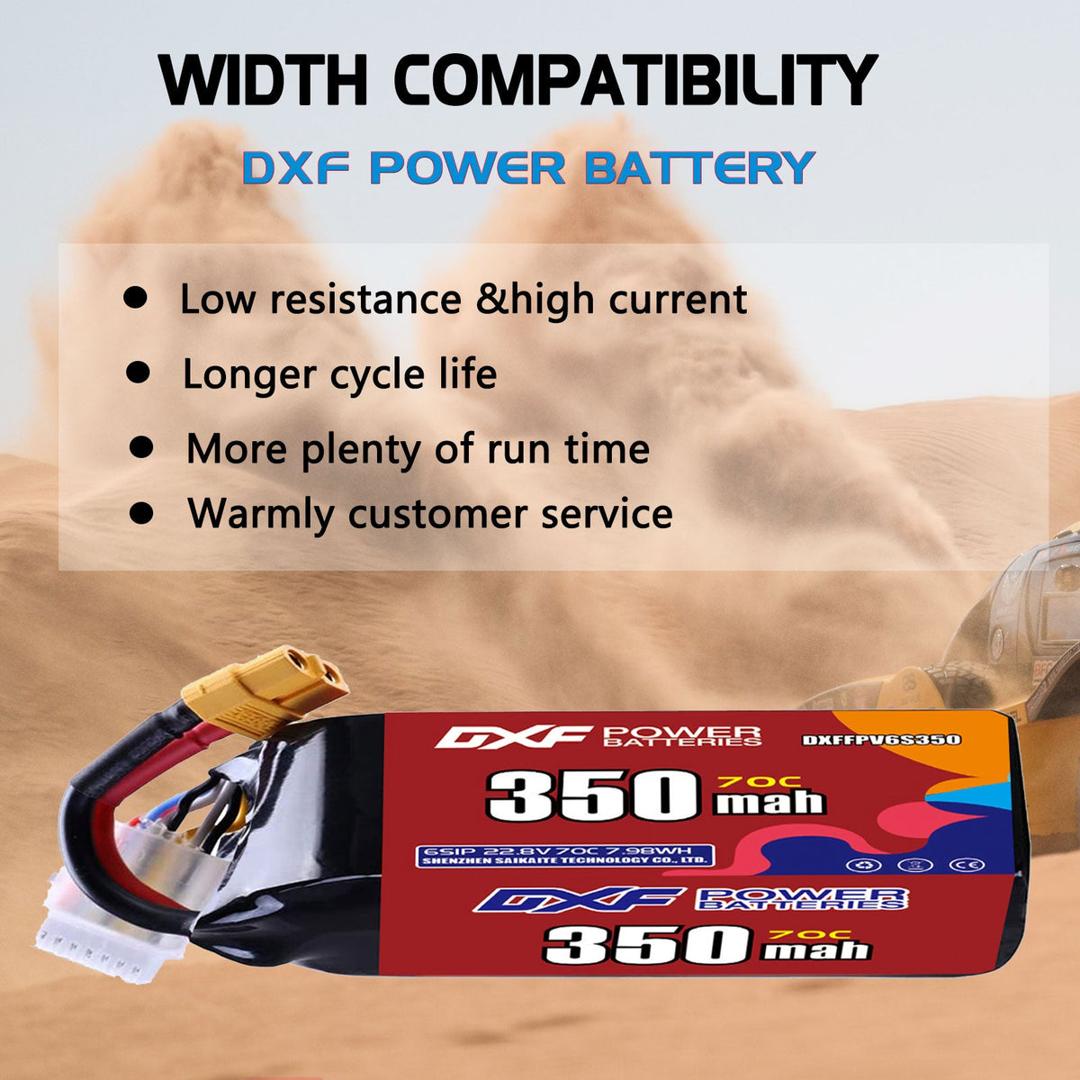 DXF LiPo Battery 6S HV 22.8V 350mAh 70C with PH2.0 / JST / XT30 / SM / XT60 / EC5 / XT90 for FPV Drone Whoop Micro Racing