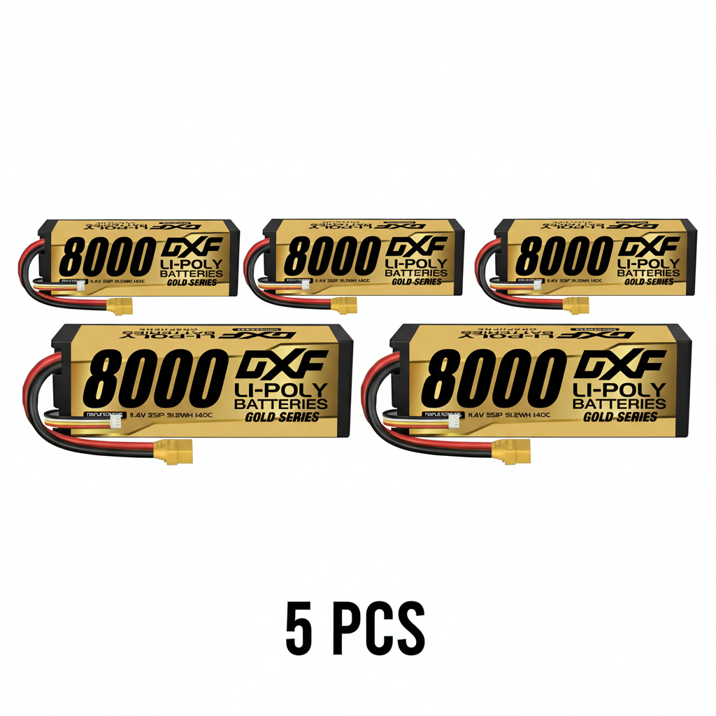 DXF Gold Version 3S HV 11.4V 8000mAh 140C Graphene Hardcase LiPo Battery with XT90 & 10AWG Wire (1-6 Pack)