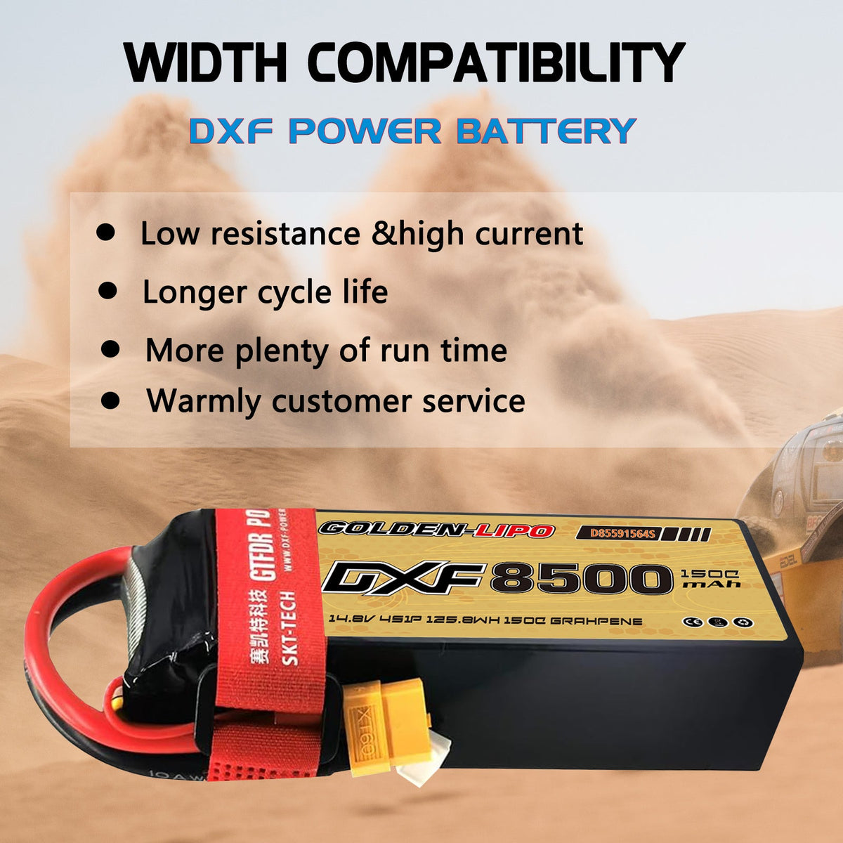 DXF LiPo Battery 4S 14.8V 8500mAh 150C Graphene Softcase with EC5 / T / TRX / XT60 / XT90 / XT150 / Q8s Plug for RC 1/8 1/10 Buggy Truck Car Off-Road Drone