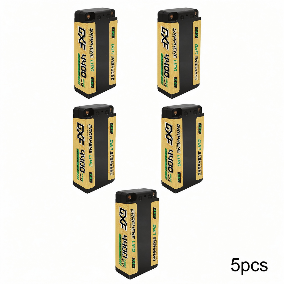 DXF NGP‑PLUS 2S 7.4V 4400mAh 150C Graphene Shorty Hardcase LiPo Battery with 5mm Bullet & Deans T-Plug, BRCA Certified (1-6 Pack)