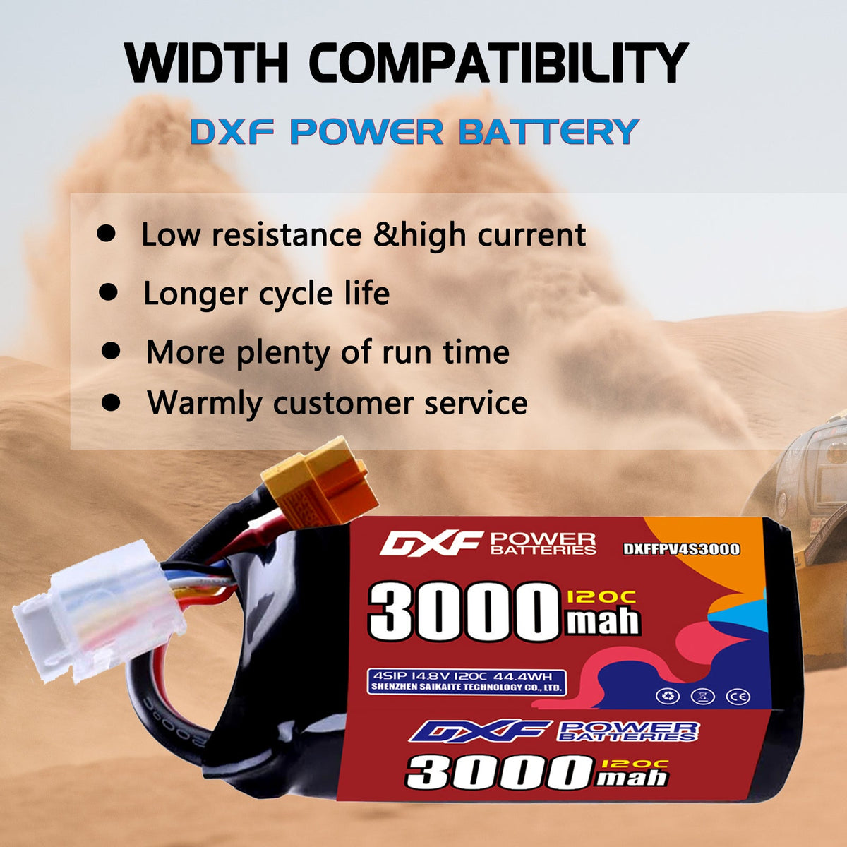 DXF 4S 14.8V 3000mAh 120C LiPo Battery for FPV Micro Drones (PH2.0 / JST / XT30 / SM / XT60 / EC5 / XT90 Options)