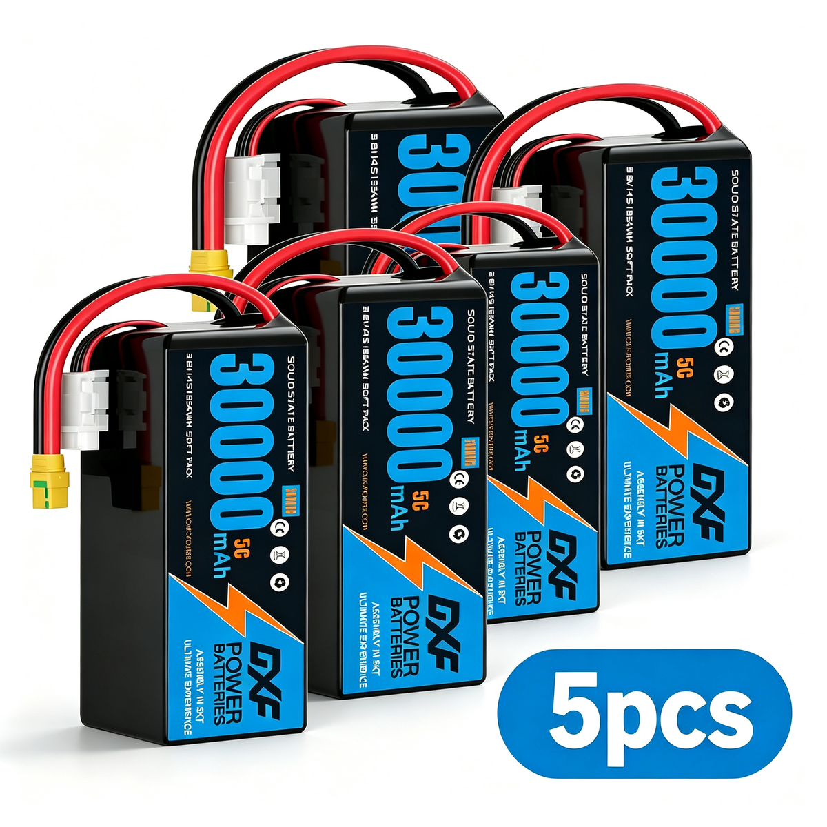 DXF SEMI-SOLID 14S 51.8V 30000mAh 5C Soft Case LiPo Battery with 8AWG Wire for Toy Cars, Boats, UAVs & Drones (1-6 Pack)