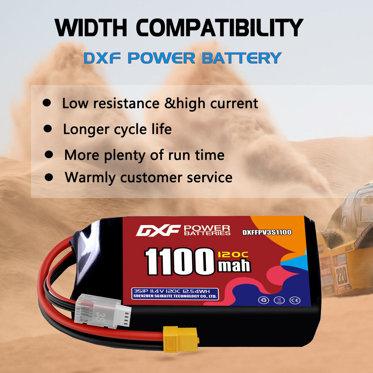DXF 3S 11.4V 1100mAh 120C LiPo Battery for FPV Micro Drones (PH2.0 / JST / XT30 / SM / XT60 / EC5 / XT90 Options)
