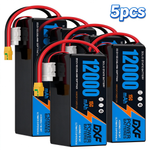 DXF 6S 22.2V 12000mAh 15C Soft Case LiPo Battery with 8AWG Wire for Toy Cars, Boats, UAVs & Drones (1-6 Pack)