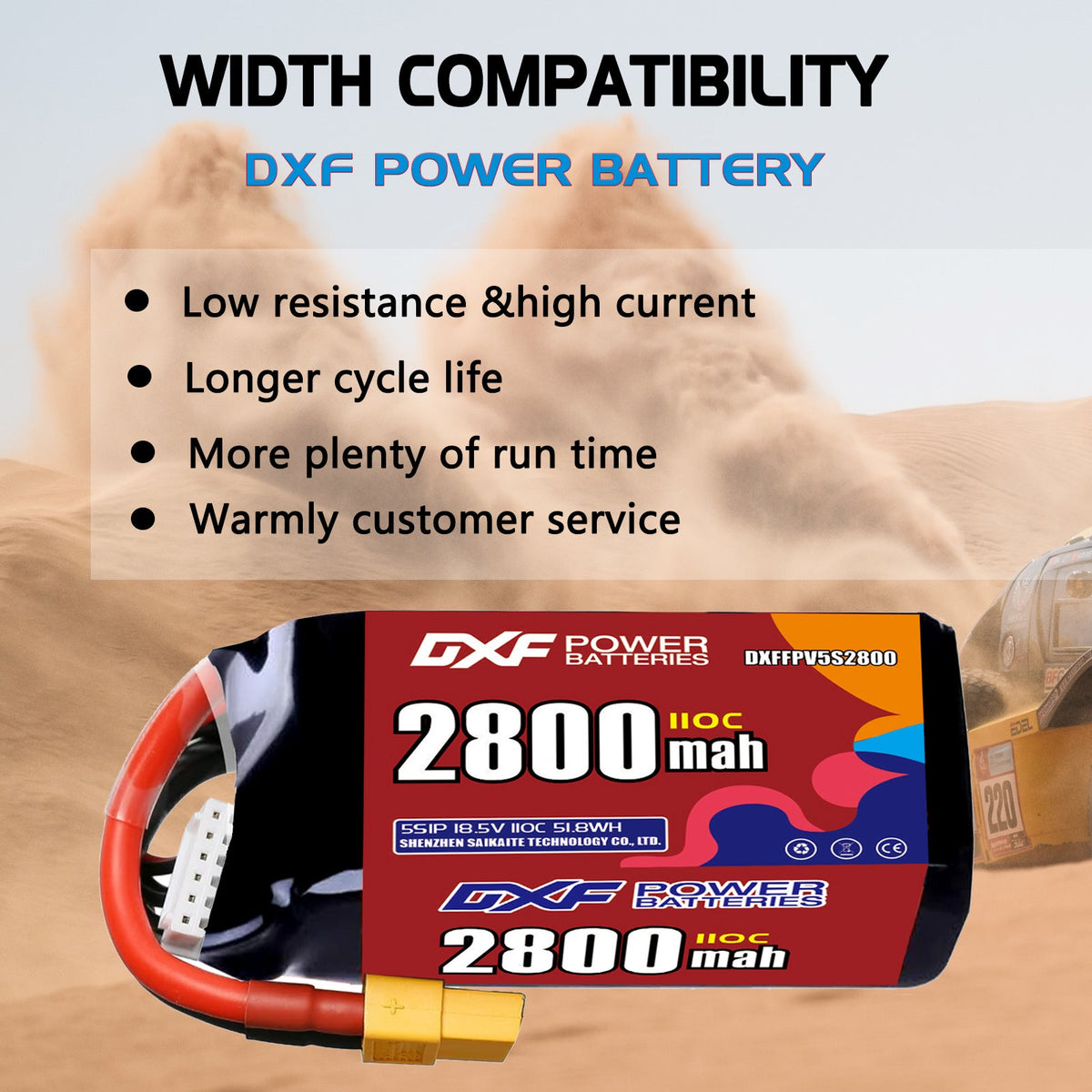 DXF 6S 22.8V 650mAh 120C LiPo Battery for FPV Micro Drones (PH2.0 / JST / XT30 / SM / XT60 / EC5 / XT90 Options)