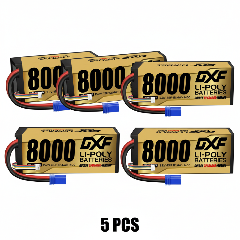 DXF Gold Standard 4S HV 15.2V 8000mAh 140C Graphene Hardcase LiPo Battery with EC5 & 10AWG Wire (1-6 Pack)