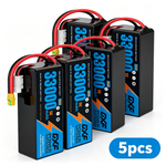 DXF 6S 22.2V 33000mAh 5C Soft Case LiPo Battery with 8AWG Wire for Toy Cars, Boats, UAVs & Drones (1-6 Pack)