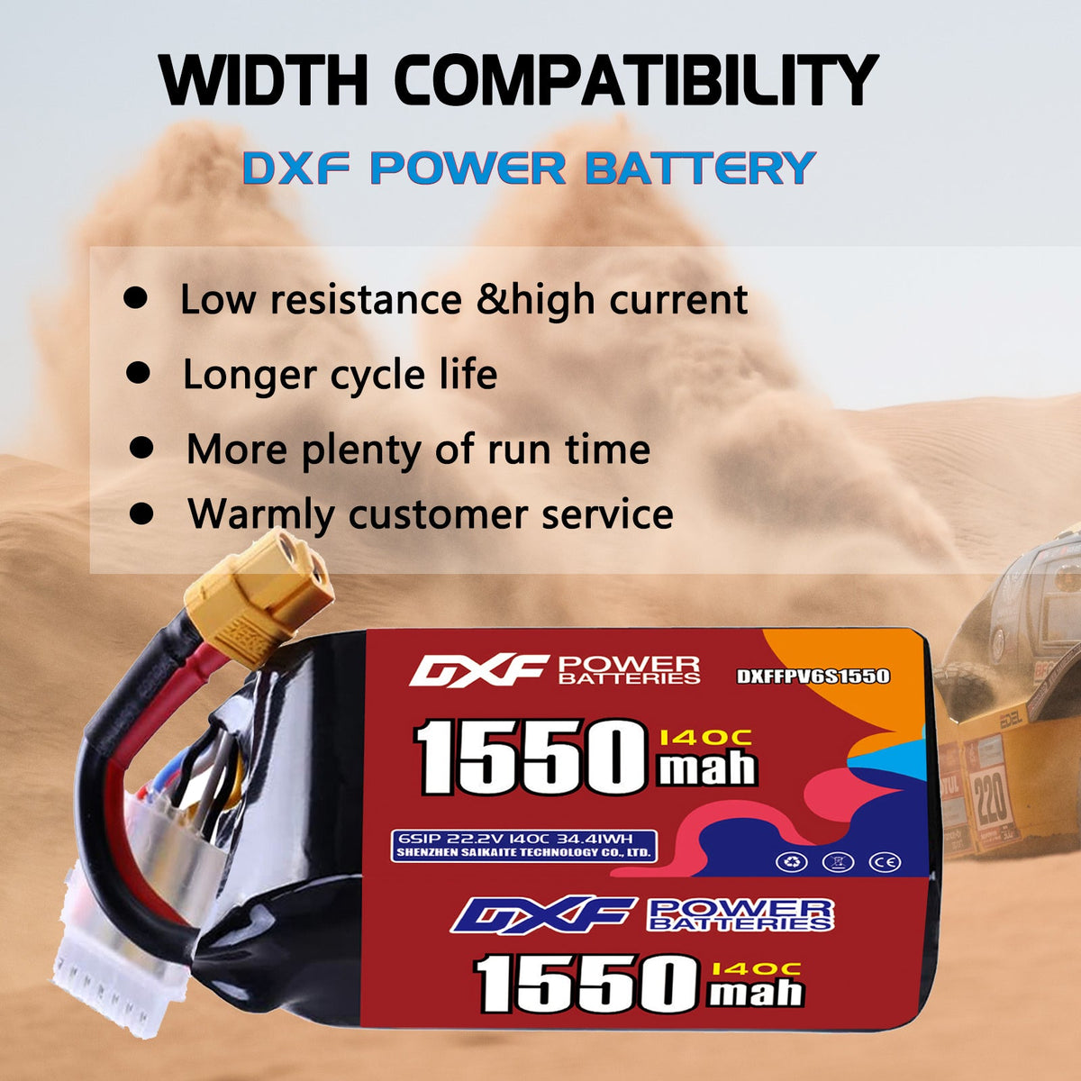 DXF 6S 22.2V 1550mAh 140C LiPo Battery for FPV Micro Drones (PH2.0 / JST / XT30 / SM / XT60 / EC5 / XT90 Options)