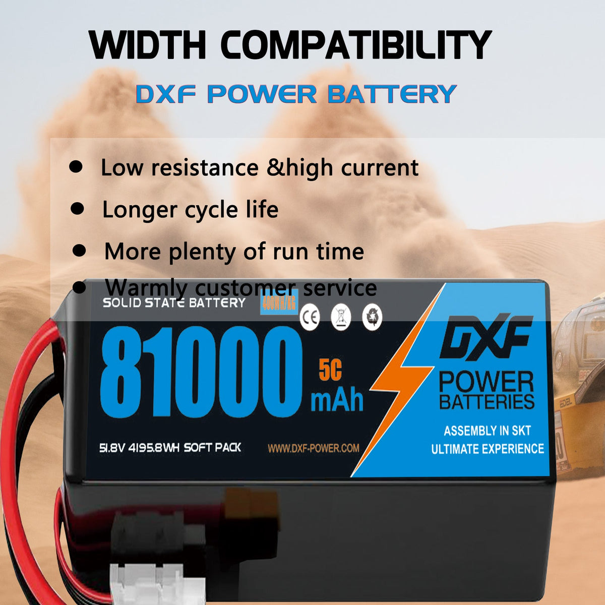 DXF 14S 51.8V 81000mAh 5C Soft Case LiPo Battery with 8AWG Wire for Toy Cars, Boats, UAVs & Drones (1-6 Pack)