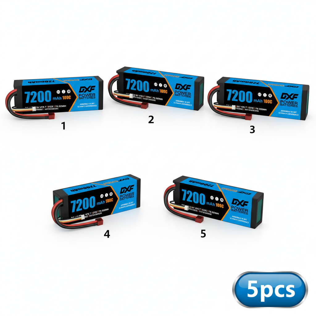 DXF BLUE Series 3S 11.1V 7200mAh 100C Graphene Hardcase LiPo Battery with Deans/T-Plug & 10AWG Wire (1-6 Pack)