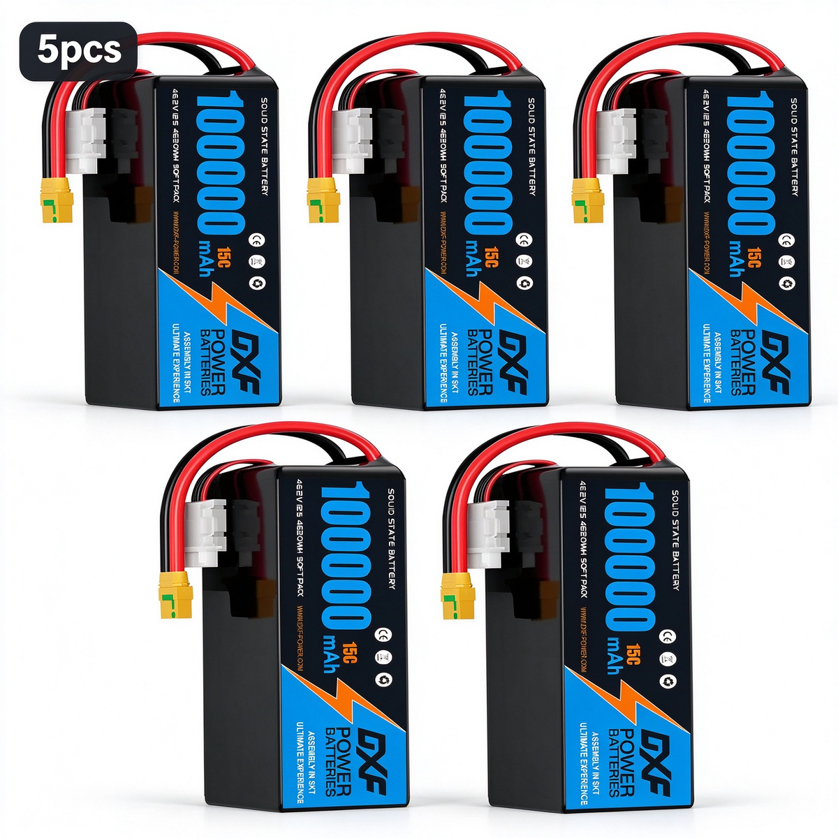 DXF SEMI-SOLID 12S 46.2V 100000mAh 15C Soft Case LiPo Battery with 8AWG Wire for Toy Cars, Boats, UAVs & Drones (1-6 Pack)