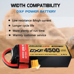 DXF Lipo Battery 4S 14.8V 4500mAh 150C GoldSeries Graphene Softcase with EC5 / T / TRX / XT60 / XT90 / XT150 / Q8s Plug for RC 1/8 1/10 Buggy Truck Car Off-Road Drone
