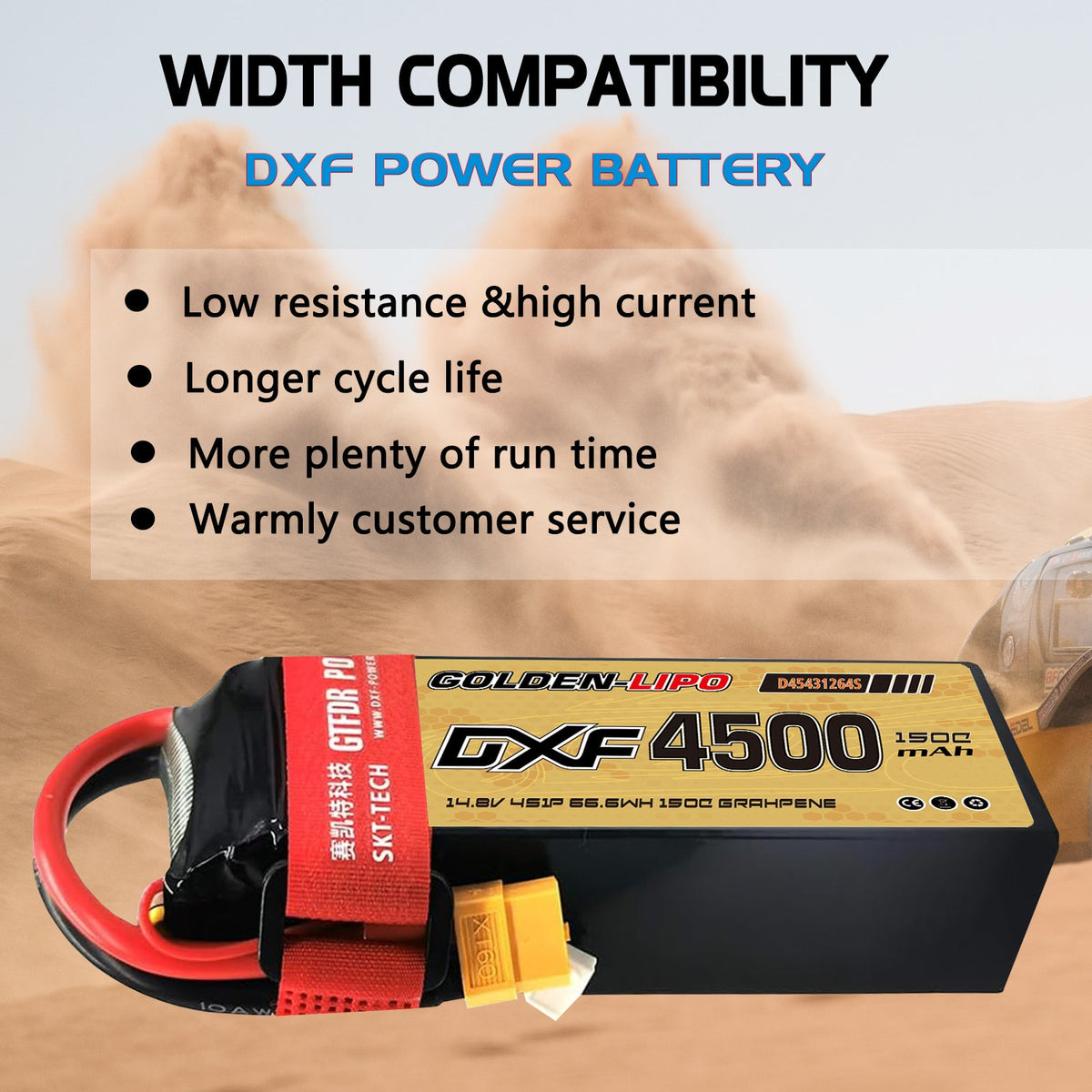 DXF Lipo Battery 4S 14.8V 4500mAh 150C GoldSeries Graphene Softcase with EC5 / T / TRX / XT60 / XT90 / XT150 / Q8s Plug for RC 1/8 1/10 Buggy Truck Car Off-Road Drone