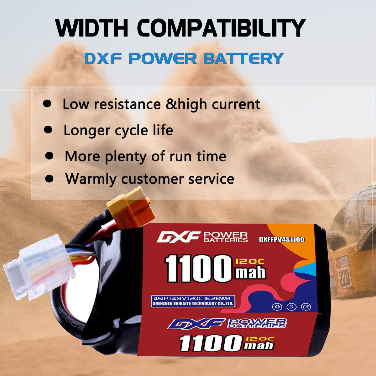 DXF 4S 14.8V 1100mAh 120C LiPo Battery for FPV Micro Drones (PH2.0 / JST / XT30 / SM / XT60 / EC5 / XT90 Options)