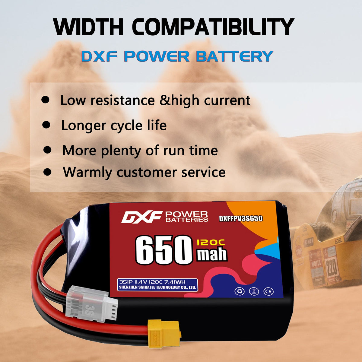 DXF 3S 11.4V 650mAh 120C LiPo Battery for FPV Micro Drones (PH2.0 / JST / XT30 / SM / XT60 / EC5 / XT90 Options)