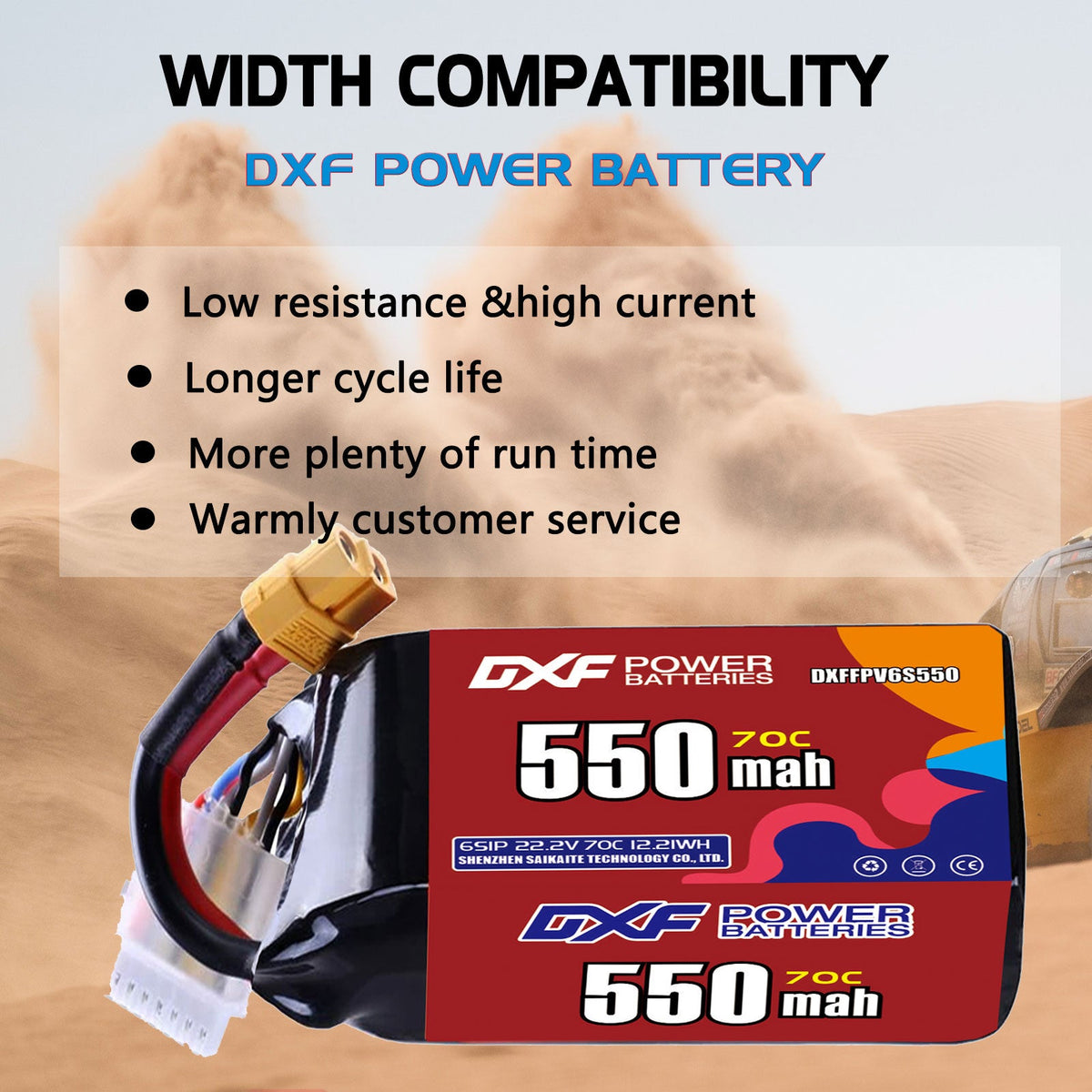 DXF LiPo Battery 6S 22.2V 550mAh 70C with PH2.0 / JST / XT30 / SM / XT60 / EC5 / XT90 for FPV Drone Whoop Micro Racing