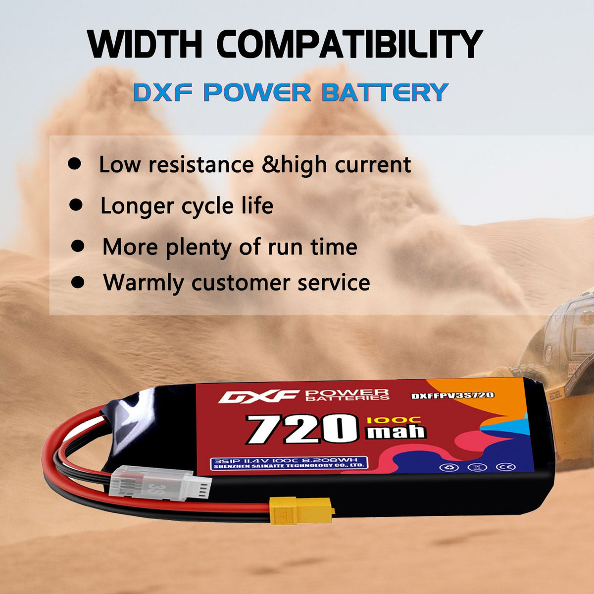 DXF 3S 11.4V 720mAh 100C LiPo Battery for FPV Micro Drones (PH2.0 / JST / XT30 / SM / XT60 / EC5 / XT90 Options)