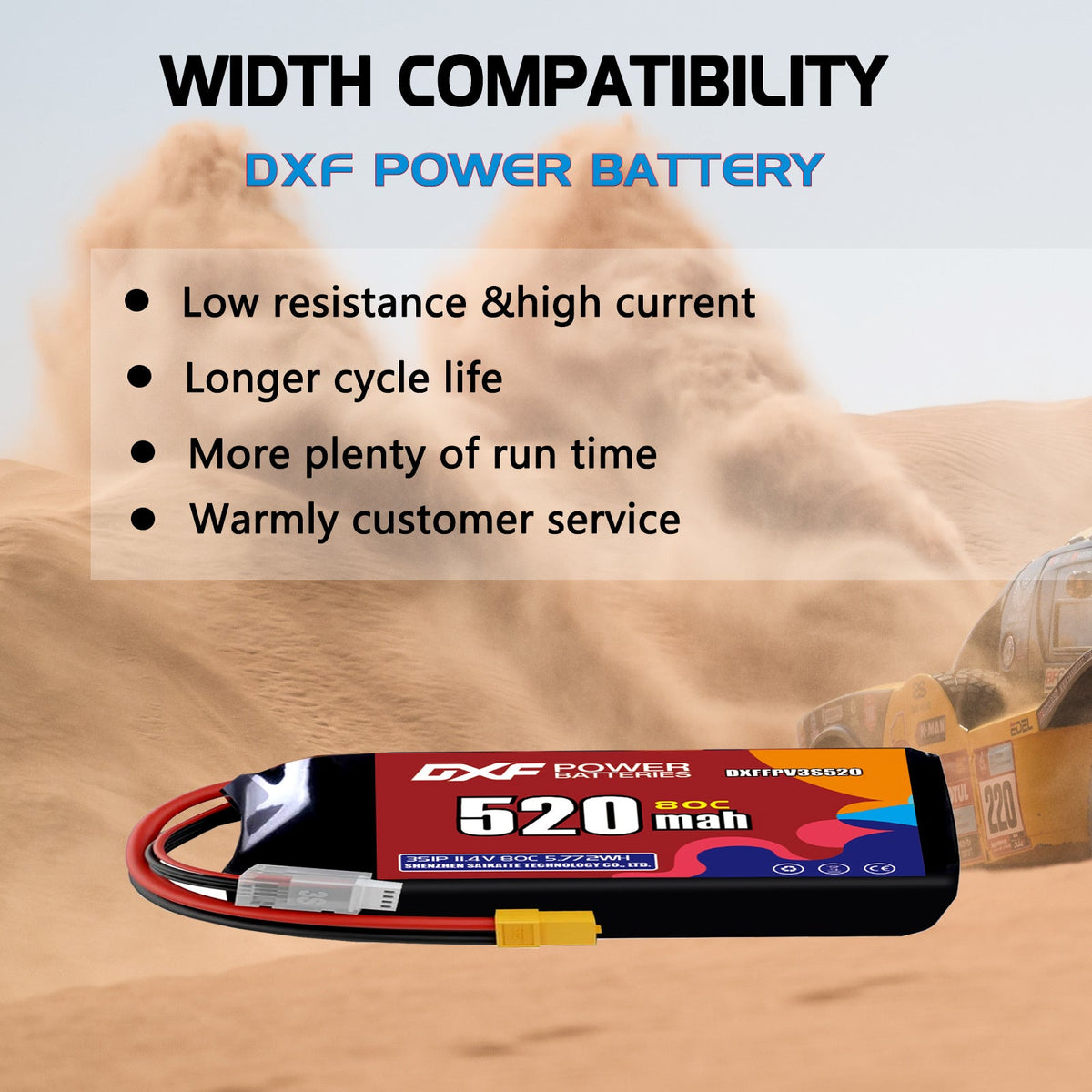 DXF LiPo Battery 3S HV 11.4V 520mAh 80C with PH2.0 / JST / XT30 / SM / XT60 / EC5 / XT90 for FPV Drone Whoop Micro Racing