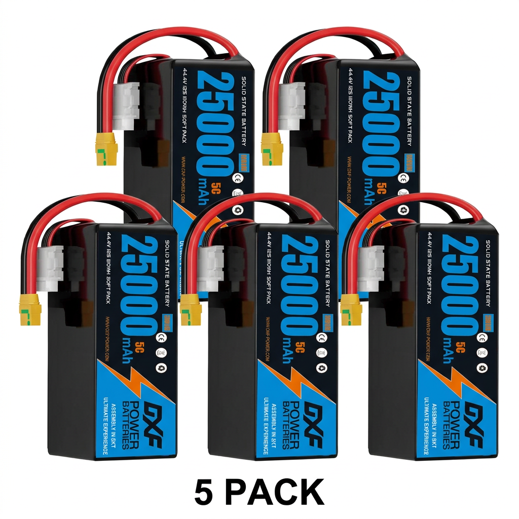 DXF SEMI-SOLID 14S 51.8V 25000mAh 5C Soft Case LiPo Battery with 8AWG Wire for Toy Cars, Boats, UAVs & Drones (1-6 Pack)